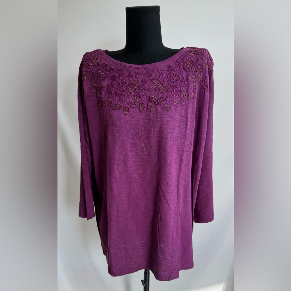 Soft Surroundings Purple Embellished Blouse with Relaxed Fit XL